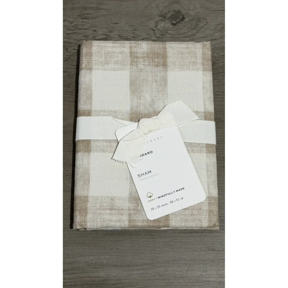 Pottery Barn Rhett Gingham Standard Sham Neutral Beige Foundations 26x20 NEW
